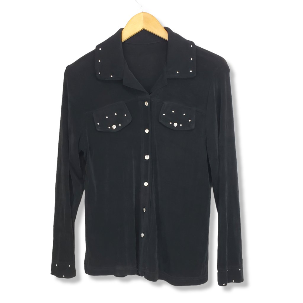 Vintage 90s Amanda Black Diamond Button-Up Top Size Small